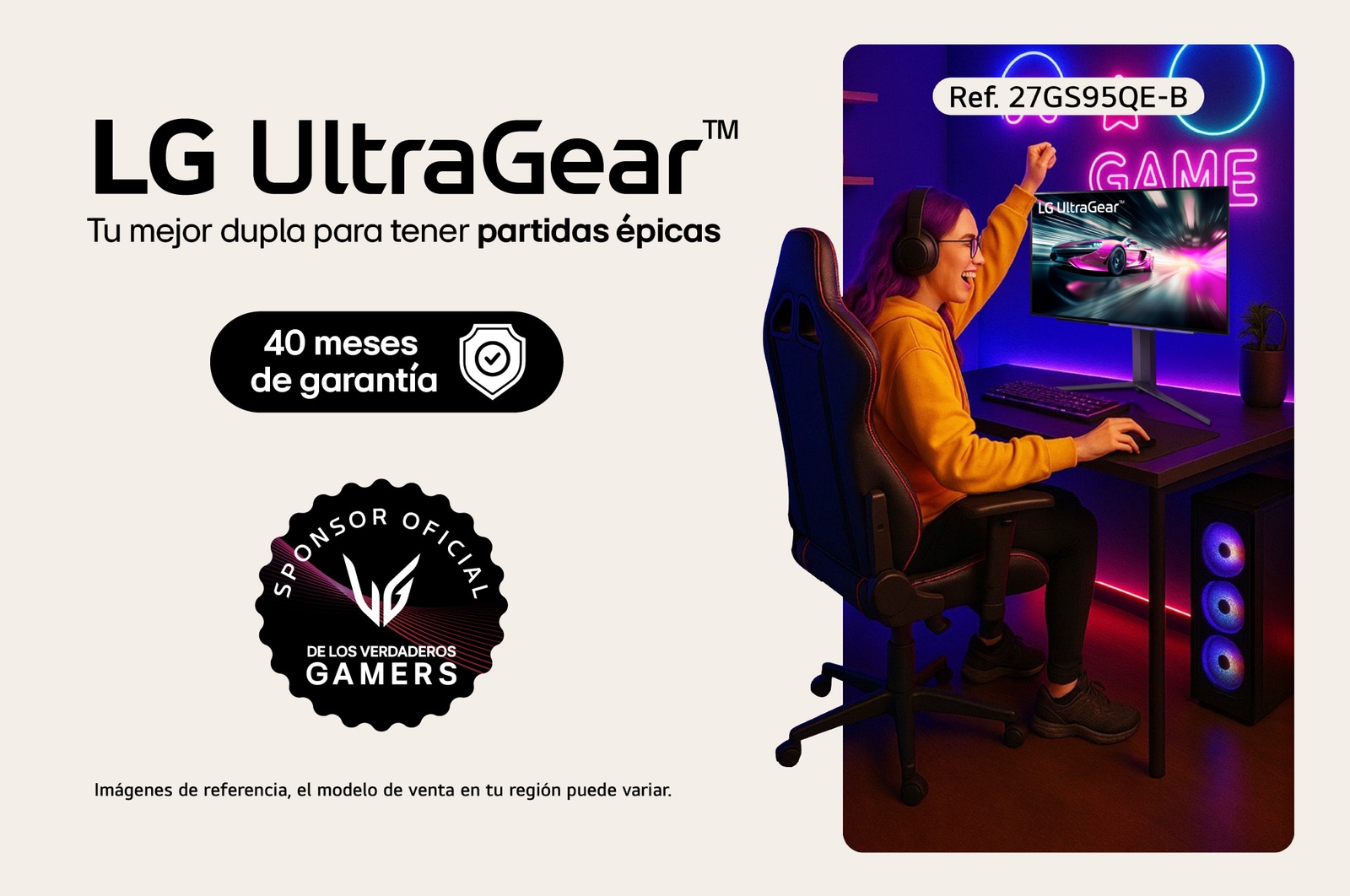 Persona al frente de un Monitor Gamer UltraGear OLED de 27''